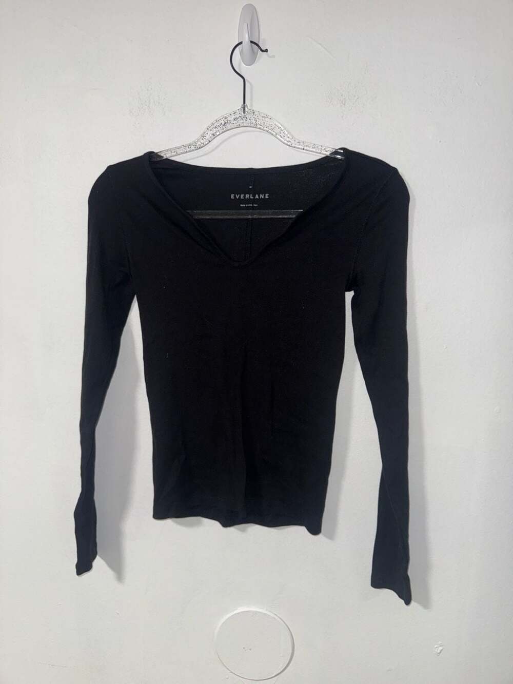 Everlane Black Ribbed Long Sleeve V-Neck Top